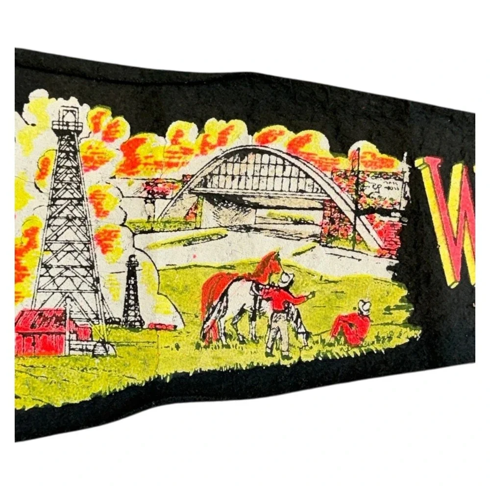 Vintage Will Rogers Turnpike Oklahoma Felt Pennant 50s Souvenir Claremore Rte 66